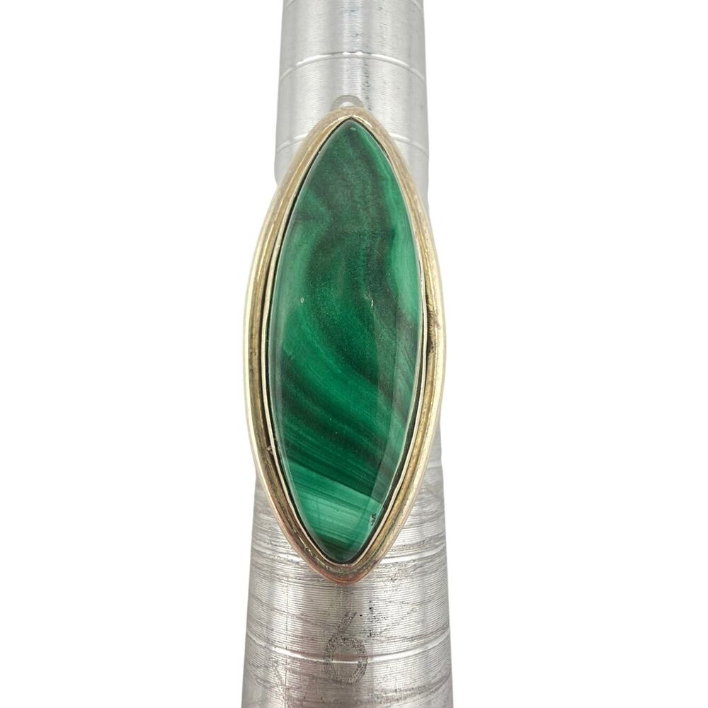 Marquise Cut Natural Malachite 925 Sterling Silver Statement Ring Size 4